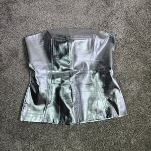 Amy Lynn Metallic Silver Faux Leather Strapless Corset Top Sz M Y2K Festival